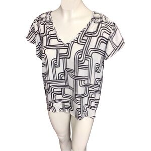 Nine West Black and White Geometric Blouse